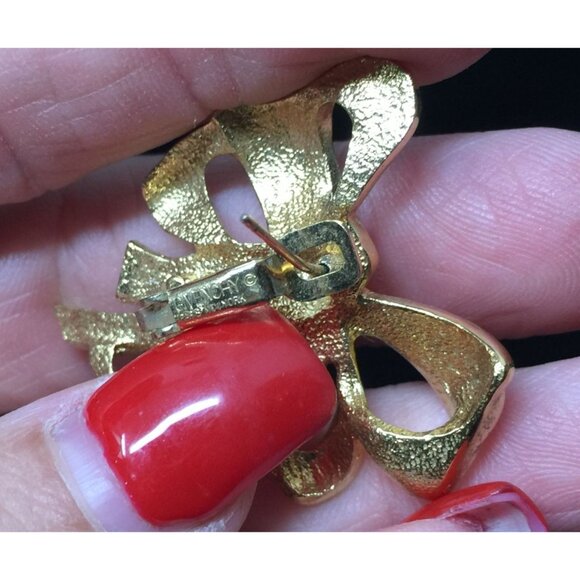 Vintage Signed Givenchy Gold Plated Bow Earrings - Picture 7 of 7